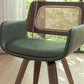 Set of 4 Dining Room Chairs with Arms - Swivel Cane Dining Chairs with Ergonomic Rattan Back, Walnut Bentwood Frame, Curved Arms, Versatile for Restaurant/Living Room/Kitchen (Walnut Green)
