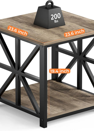 24-Inch Contemporary End Table with Dual-Tier Storage Shelf in Grey Wash Finish, Perfect for Living Room, Bedroom, and Office Use