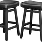 Counter Height Bar Stools Set of 2, 24 Inch Barstools for Kitchen Counter, Kitchen Stools with Bonded Leather Saddle Seats & Heavy Duty Metal Legs, Easy Assembly, All Black