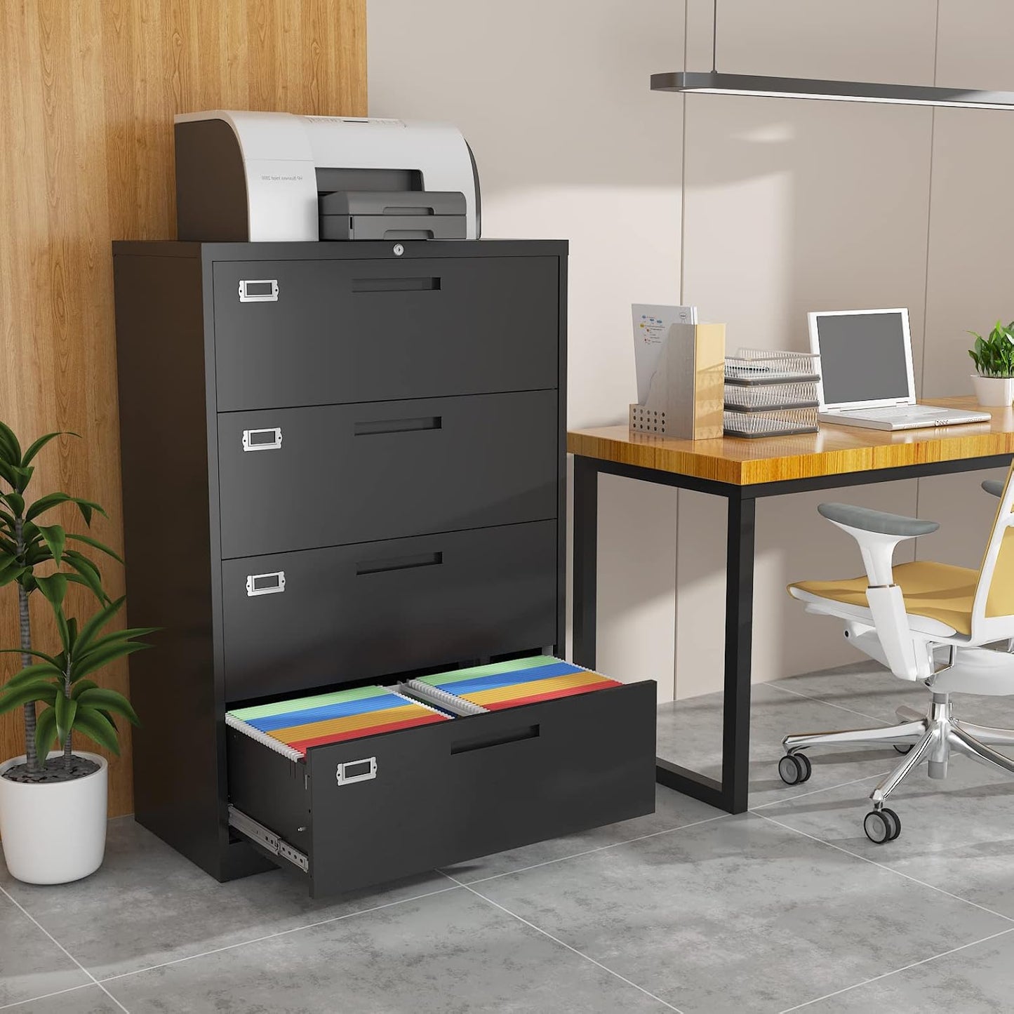 4 Drawer Filing Cabinet with Lock Metal Lateral File Cabinet Office Home Steel Lateral File Cabinet for A4 Legal/Letter Size Wide Metal Cabinet Locked,Assembly Required (4 Drawer, Black)