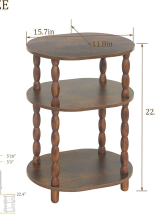 3-Tier Oval Side Table - Contemporary Accent Nightstand for Living Room and Bedroom in Rustic Brown Finish
