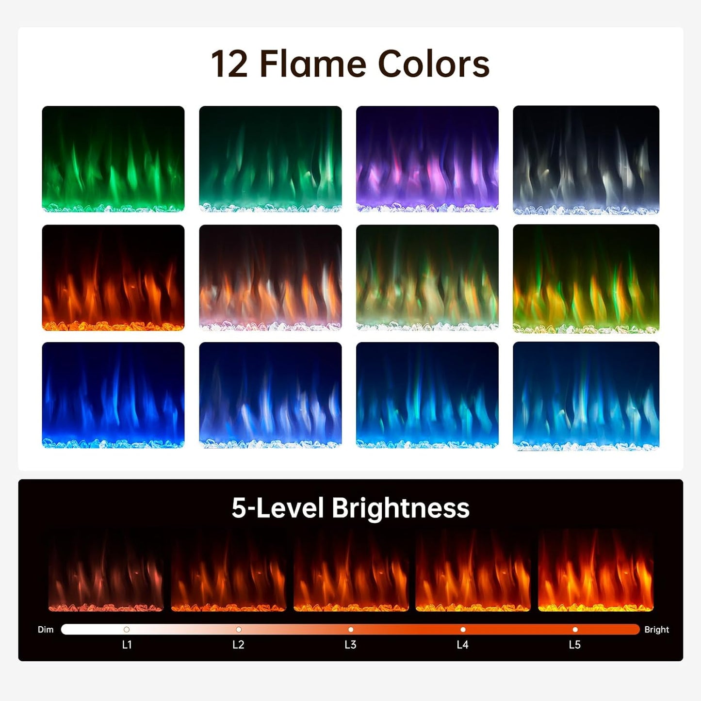 80" Fireplace TV Stand for Tvs up to 90", LED Light Entertainment Center with 36" Electric Fireplace, Modern Wood Texture TV Media Console with Highlight Storage Cabinet, Black+Black