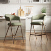 Bar Stools Set of 2, Counter Height Barstools with Back, Modern Upholstered Island Stools with Metal Legs for Kitchen Counter, Dining Room, Green