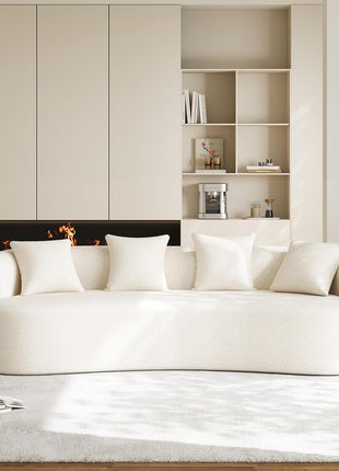 Modern Luxury Oversized Chenille Sectional Sofa for Living Room, 4-Seater Curved Cloud Couch in Cream White with 4 Throw Pillows, No Assembly Required