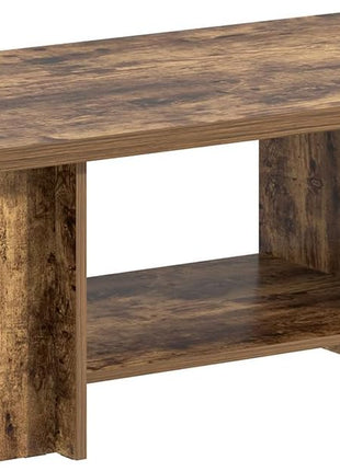 Rustic Brown 47-Inch Rectangular Coffee Table with Storage and Side Shelves for Living Room