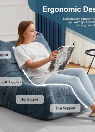 Giant Memory Foam Bean Bag Chair for Adults - Plush Faux Fur Sofa for Living Room, Bedroom, and Office (Bluegrey, Single)