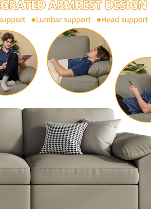 Oversized Light Grey Faux Leather Sectional with Chic U Shape and Comfortable Ottoman – Ideal for Cozy Gatherings and Stylish Living Room Decor