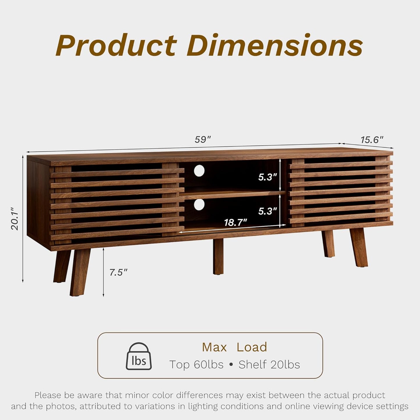 Mid Century Modern TV Stand for 50/55/60 Inch TV, Entertainment Center with Storage & Sliding Door, Wood Media Console, TV Stand for Living Room, Bedroom, Walnut