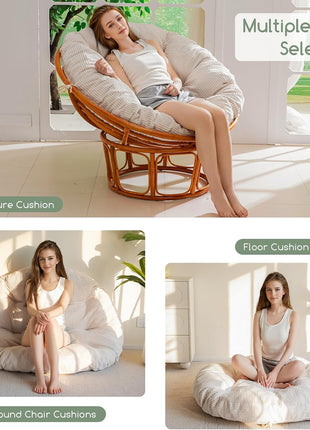 48 x 48 Inch Overstuffed Papasan Chair Cushion with Beige Corduroy Cover (Chair Not Included)