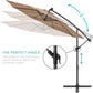 10Ft Solar LED Offset Cantilever Hanging Market Patio Umbrella, 8 Sturdy Ribs, Easy Adjustment - Tan