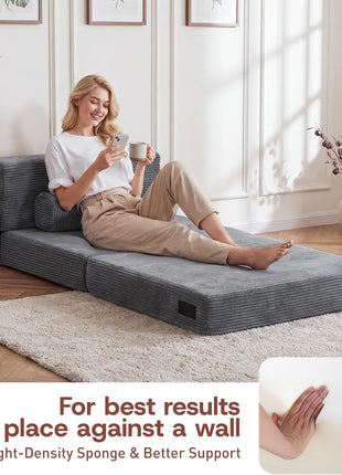 Multifunctional 4-in-1 Folding Sofa Bed with Armrest - Convertible Portable Sleeper Chair for Living Room and Bedroom - Washable Grey Cover