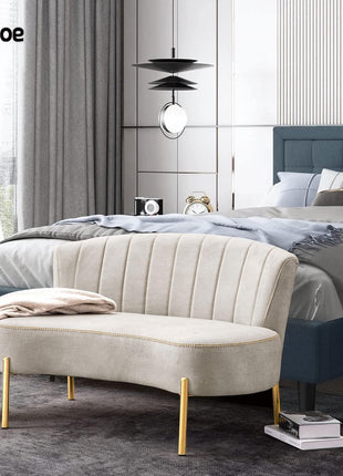 Upholstered Loveseat Settee with Backrest and Golden Metal Legs for Dining Room, Living Room, and Bedroom Furniture