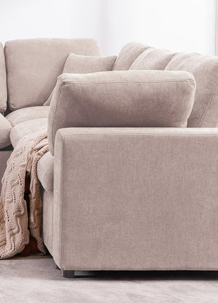 Oversized Modular U-Shaped Sectional Sofa with Ottoman - 7-Seater Modern Corner Couch in Beige Chenille for Living Rooms and Offices