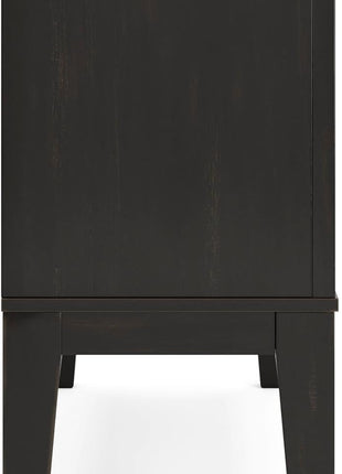 Galliden Urban 2-Door Dining Server by Signature Design by Ashley featuring Reversible Wine Rack Shelf, Adjustable Shelves, and Felt-Lined Drawer in Black and Light Brown
