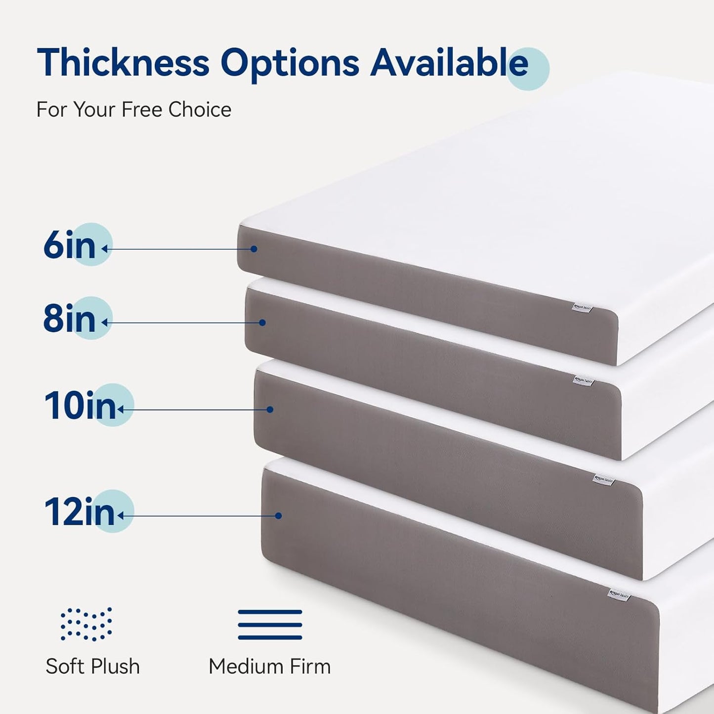 Memory Foam Mattress, Soft Plush Feel, 12 Inch, Full, White/Grey