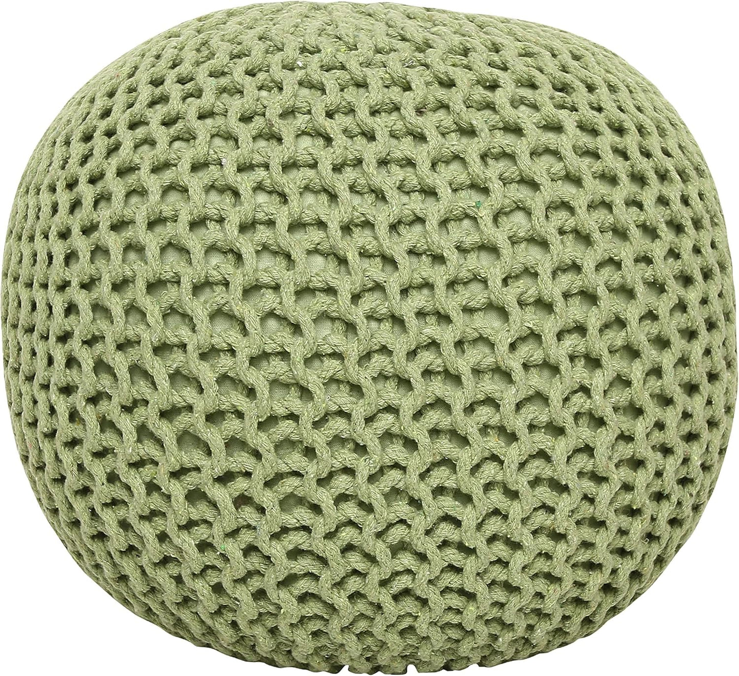 · round Pouf Foot Stool Ottoman - Cotton Knitted Cord Boho Pouffe - Cable Poof Filled Footrest Stuffed for Living Room - Nursery - Bedroom - Patio - Lounge (19.5"X19.5"X14") - Kiwi