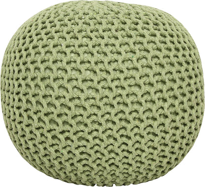 · round Pouf Foot Stool Ottoman - Cotton Knitted Cord Boho Pouffe - Cable Poof Filled Footrest Stuffed for Living Room - Nursery - Bedroom - Patio - Lounge (19.5"X19.5"X14") - Kiwi