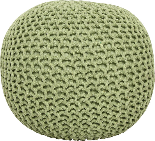 · round Pouf Foot Stool Ottoman - Cotton Knitted Cord Boho Pouffe - Cable Poof Filled Footrest Stuffed for Living Room - Nursery - Bedroom - Patio - Lounge (19.5"X19.5"X14") - Kiwi