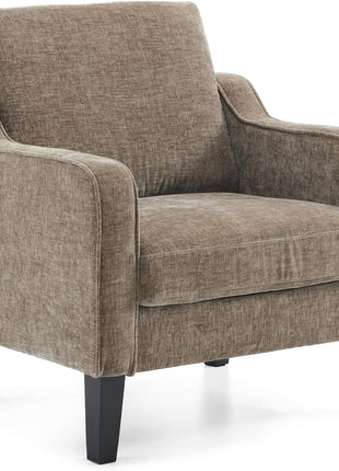 Mid-Century Modern Upholstered Accent Chair in Light Brown with Scooped Arms for Living Room, Bedroom, and Commercial Spaces