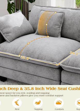 113.8" Modular Sectional Sofa - Modern Deep Seat Cloud Couch for Living Room, 5-Seater Chenille Fabric L-Shaped Sofa with Throw Pillows and Movable Ottoman for Apartments