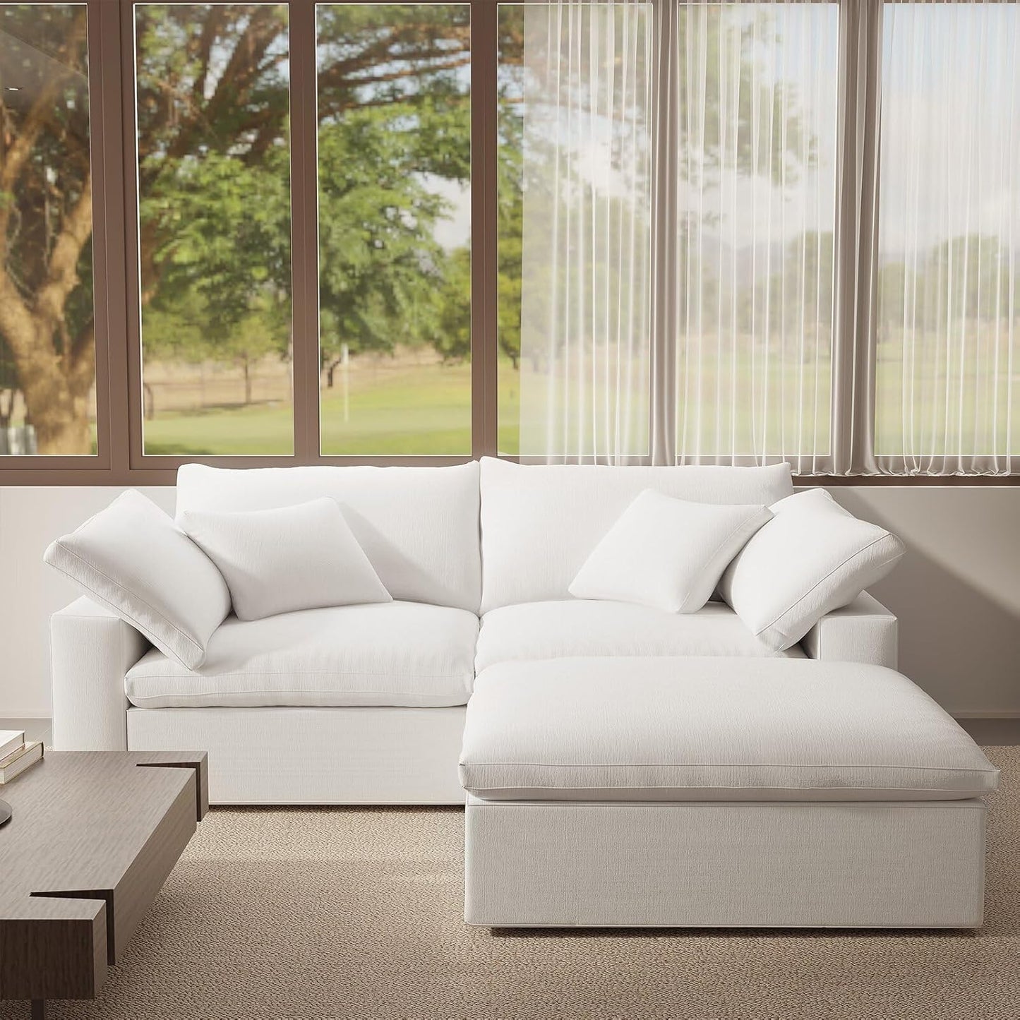 Modular Sectional Cloud Sofa Couch,L Shape 2 Seaters with Chaise Modern down Filled Sofas Detachable Couch Cushion Covers Couches for Living Room Office Apartment,White