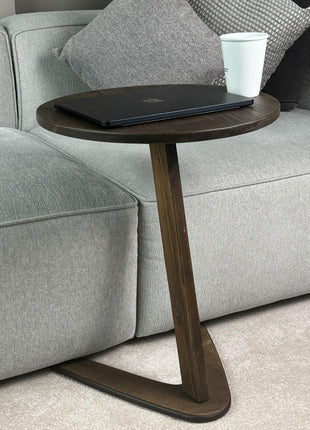 C-Shaped Handmade End Table for Living Rooms - Versatile Sofa Side Table with Slide-Under Design for Compact Spaces (Large, Dark Walnut)