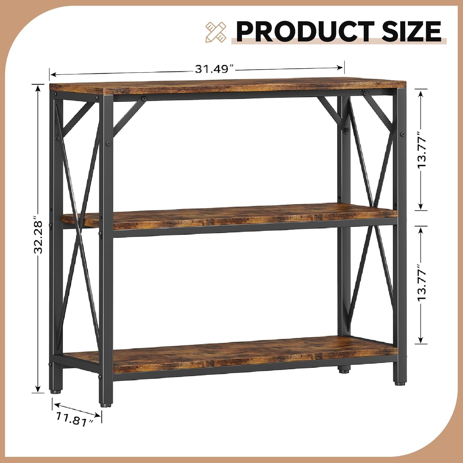 Console Table 31.5" Width, 3-Tier Entryway Table with Storage, Industrial Sofa Table with Open Shelves, Foyer Tables for Entryway, Hallway, Kitchen, Living Room and Bedroom, Rustic Brown