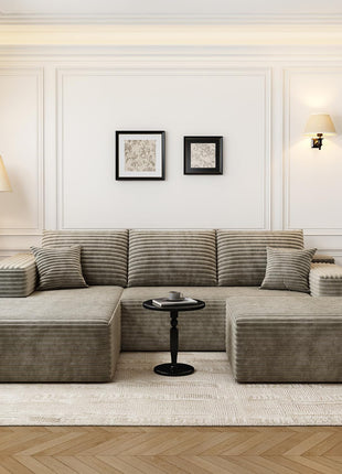 107.5" Cloud Modular Sectional Sofa with Ottoman, Modern Minimalist Upholstered U-Shaped Couch for Living Room, Deep Seat Corner Sofa, No Assembly Required (Camel, Left Facing Chaise)