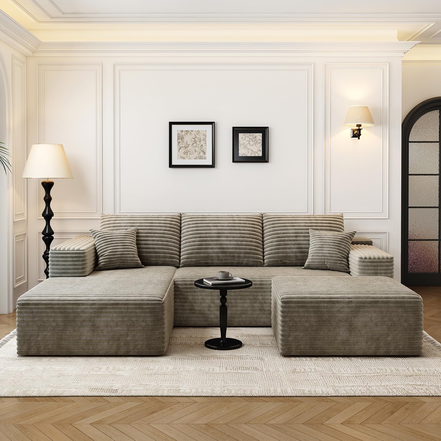 107.5" Cloud Modular Sectional Couch with 1 Ottoman,Modern Minimalist Upholstered Couches, Comfort U Shaped Sofa for Living Room,Deep Seat Corner Couch，No Assembly Required (Camel,Left Facing Chaise)