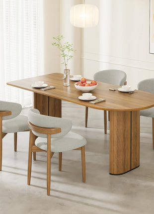 Set of 4 Farmhouse-Style Wooden Dining Chairs with Curved Backs and Modern Grey Fabric Upholstery for Dining Room