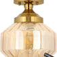 9In Semi Flush Mount Ceiling Light Fixture, Small Vintage Striated Glass Kitchen Lighting Fixtures Ceiling Mount for Entryway Hallway Bedroom Dining Room Bathroom Foyer Laundry (Amber)