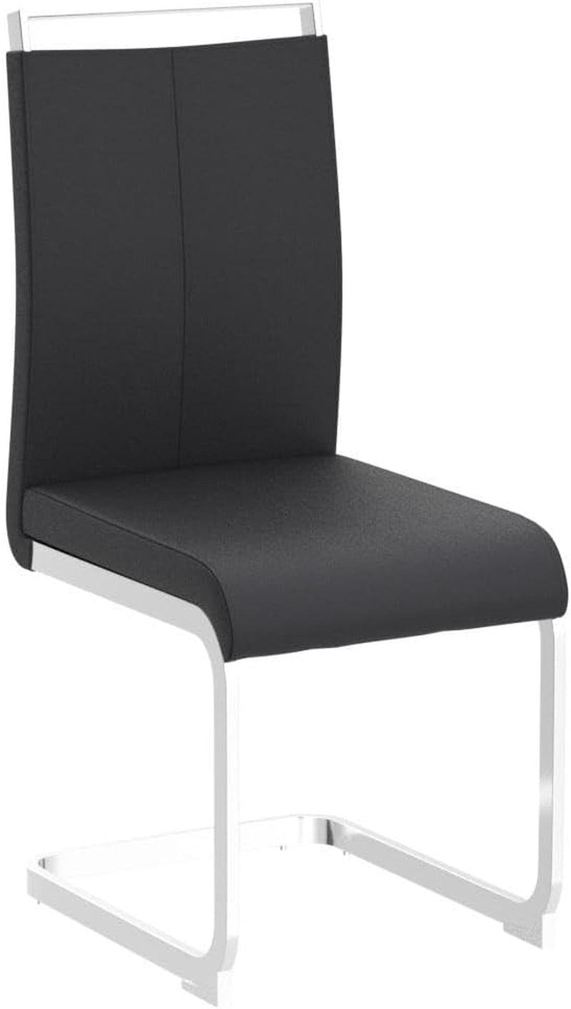Modern Leather Dining Chairs Set of 4,Armless Kitchen Chairs,Dining Room Chairs with Upholstered Padded Seat and Sturdy Chrome Legs for Dining Room,Kitchen (Set of 4, Black+Pu Leather)