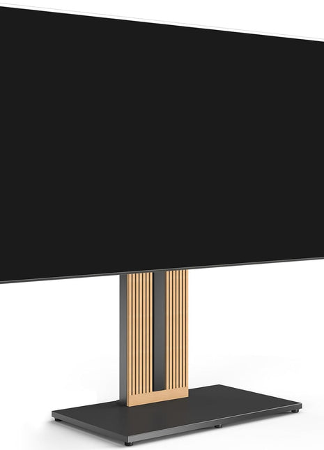 Scandinavian-Inspired Wood TV Stand with Swivel Mount and Concealed Back Storage for 55-88 Inch Screens, Zen Series, Black