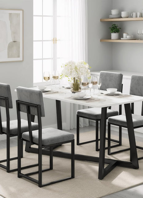 5-Piece Contemporary Minimalist Dining Set Featuring 47.24'' Faux Marble Table and Upholstered Chairs for Compact Living Spaces (Charcoal Velvet)
