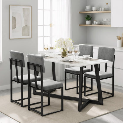 5 Piece Dining Set, 47.24'' Faux Marble Dining Table Set for 4, Modern Minimalist Kitchen & Dining Room Set with Upholstered Chairs for Small Spaces, Apartments (Charcoal Velvet)