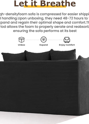 Elegant 3-Seater Convertible Futon Sofa Bed for Living Room, Featuring Comfy Pull-Out Design, 5 Pillows, Detachable Washable Cover, Upholstered in a Box, No Assembly Required, Black