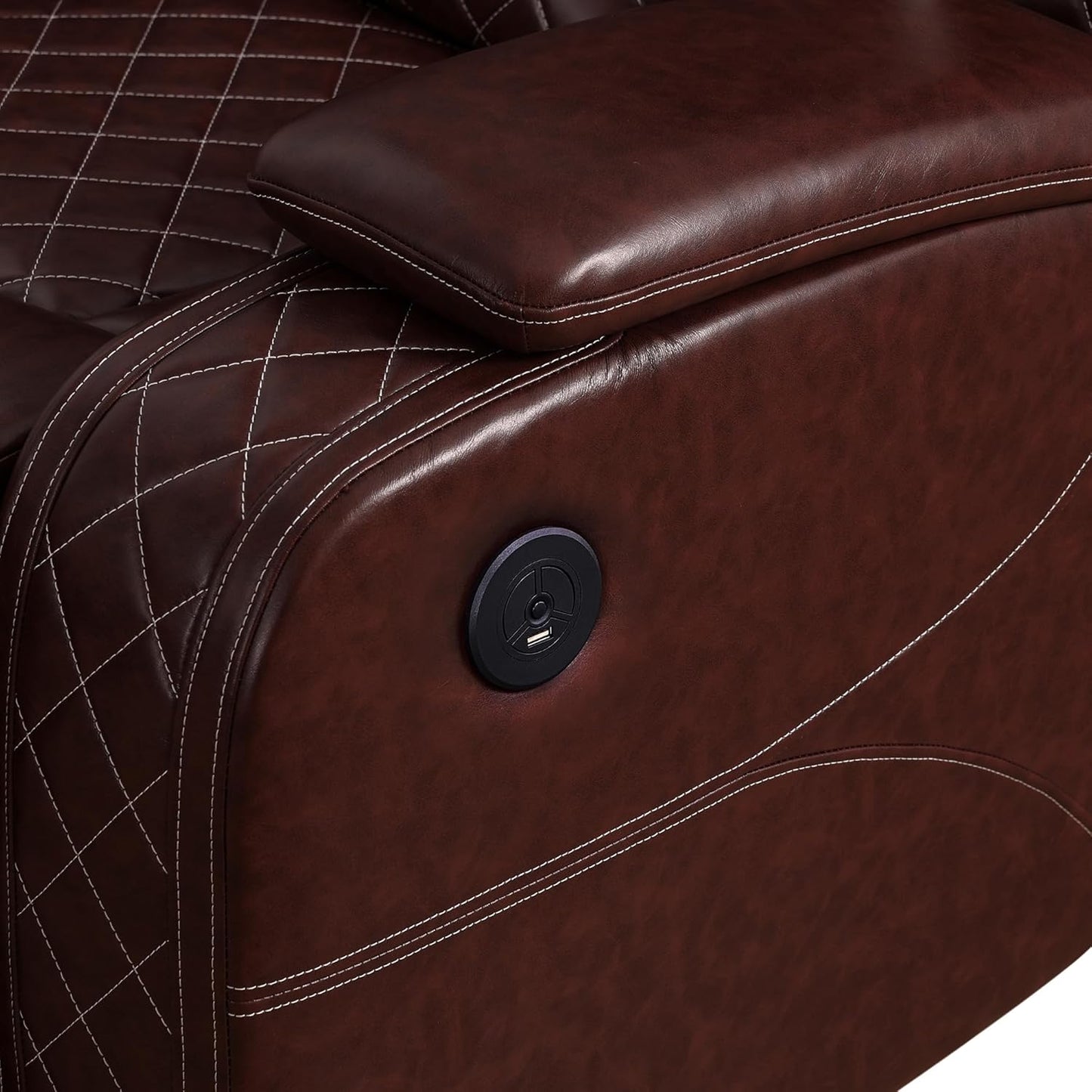 Power Recliner Sectional Sofa Set for Living Room Furniture Sets,Leather Reclining Couch Set with LED Lights,L- Shaped Leather Couch for Living Room/Home Theater/Club(Burgundy,Sectional)