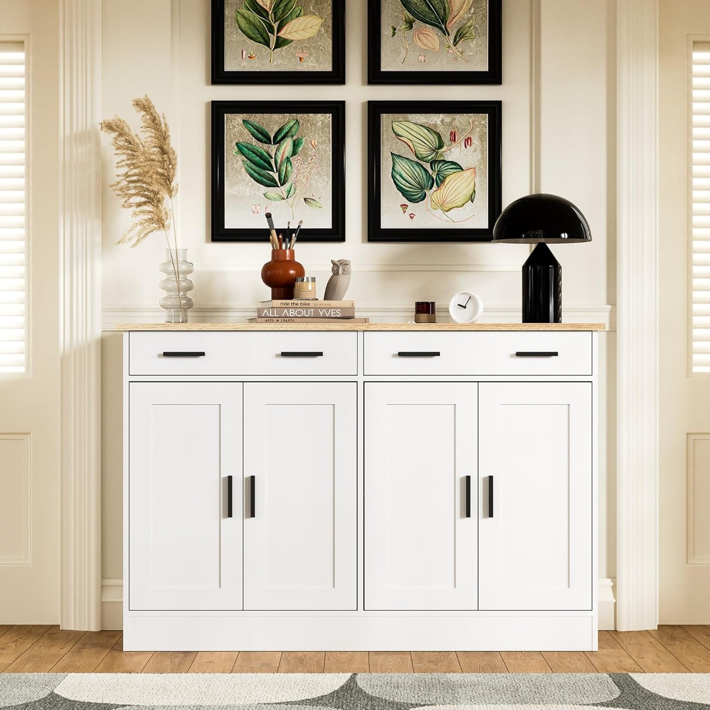 53" White Buffet Cabinet with Storage, Kitchen Sideboard Buffet Server with 2 Drawers & 4 Doors, Modern Coffee Bar Cabinet Credenza for Dining Room, Living Room, Hallway