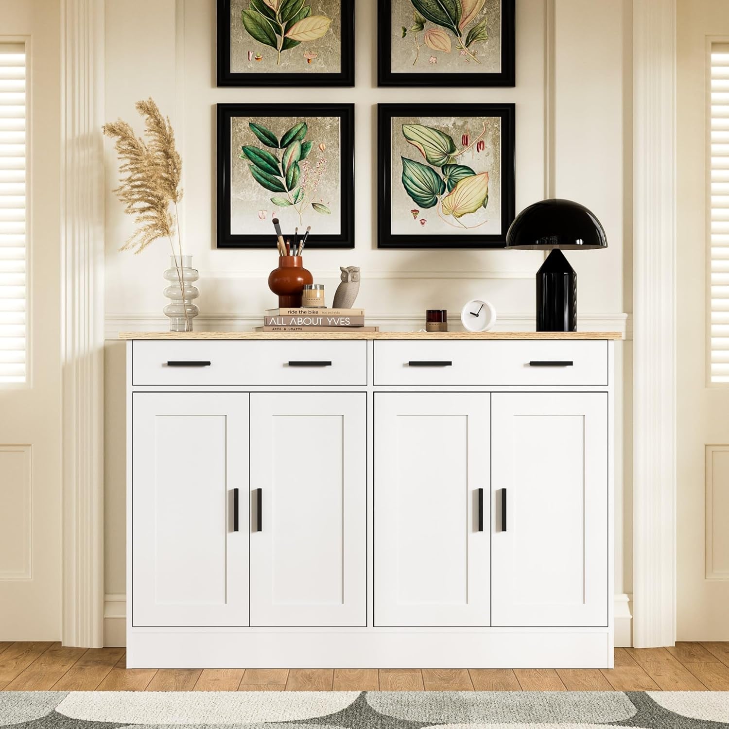 53" White Buffet Cabinet with Storage, Kitchen Sideboard Buffet Server with 2 Drawers & 4 Doors, Modern Coffee Bar Cabinet Credenza for Dining Room, Living Room, Hallway