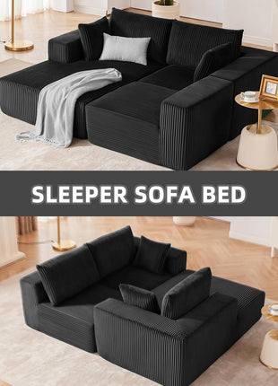 108” Modular Sectional Sofa - Modern L-Shaped Couch with Chaise for Living Room or Bedroom, Deep Seat Upholstered Design (Black, Left-Facing Chaise)