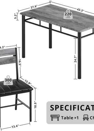 4-Person Wooden Dining Table Set with Upholstered Chairs for Compact Spaces in Grey Finish