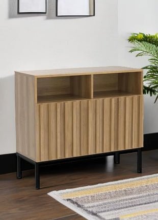 Norwin Storage Cabinet - Sturdy Modern Rustic Industrial Buffet Sideboard with Fluted Accents, Oak Wood TV Stand and Media Console for Living Room (Double)
