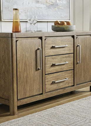 Cabalynn Farmhouse Glazed 2-Door Dining Server with Adjustable Shelves and Three Drawers in Light Brown by Signature Design by Ashley