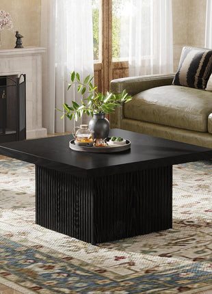 Tribesigns 31.5-Inch Fluted Square Coffee Table in Black Finish, Mid-Century Modern Design, Large Living Room Cocktail Table with Easy Assembly