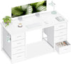 48 Inches Computer Desk with 8 Fabric Drawers, Modern Office Desk with Large Storage for Home Office, Study, White