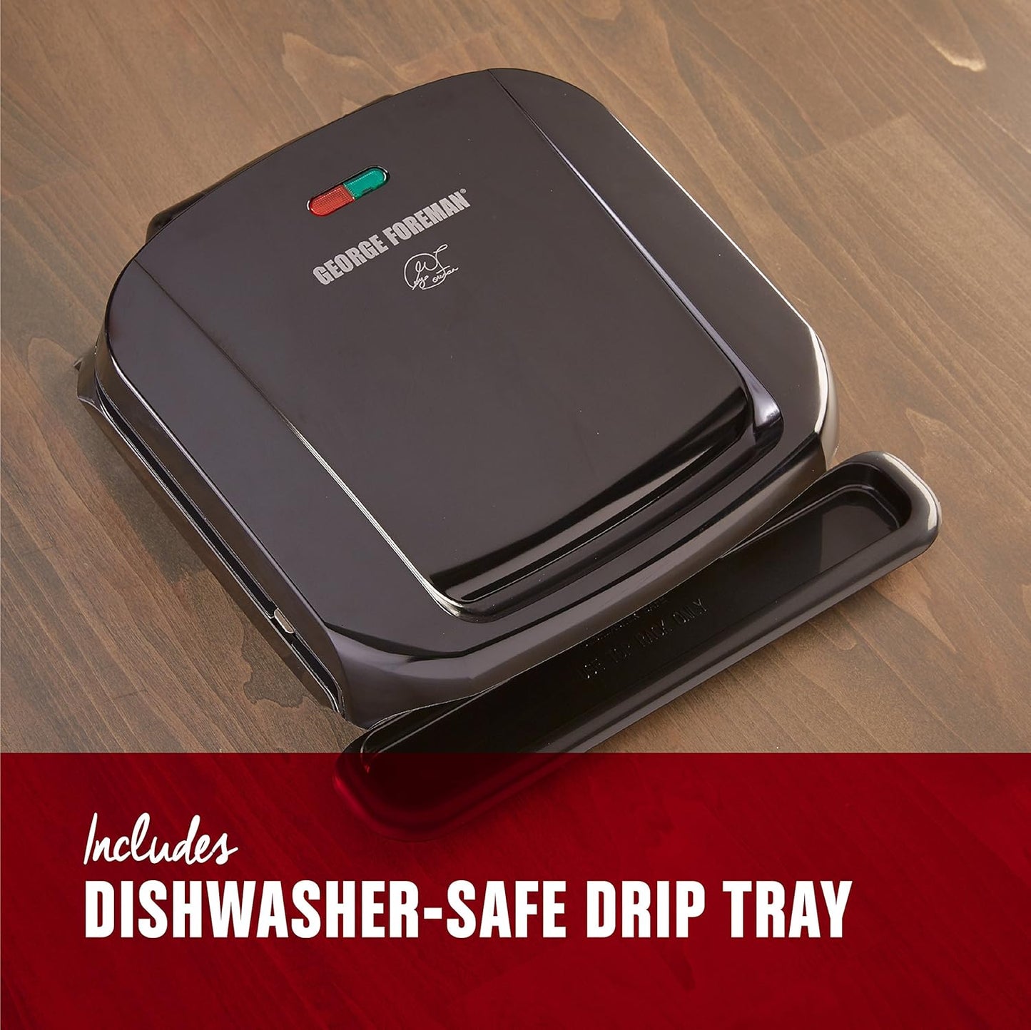 4-Serving Removable Plate Electric Grill and Panini Press, George Tough Non-Stick Coating, Drip Tray Catches Grease, Black