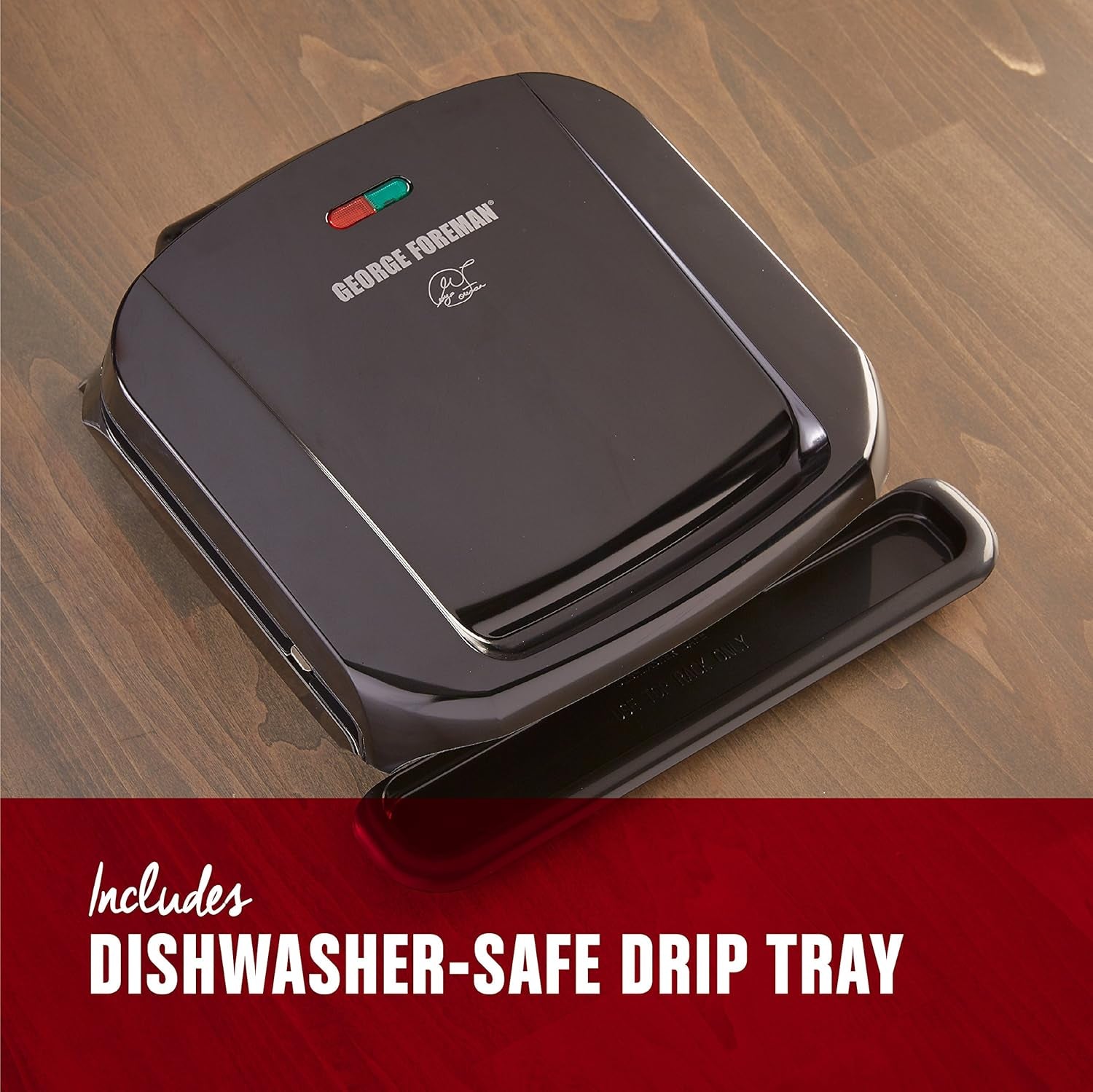 4-Serving Removable Plate Electric Grill and Panini Press, George Tough Non-Stick Coating, Drip Tray Catches Grease, Black