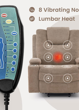 40-Inch Power Lift Recliner Chair for Seniors - Oversized 3-Motor Lift Chair with Electric Headrest, Adjustable Armrests, Heat and Massage Features for Big and Tall Individuals (Khaki)