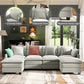 107" Cloud Couch Sectional, U Shaped Modular Sectional Sofa, 4-Seat Deep Seat Couch with 6 Removable Washable Pillows and 2 Ottoman for Living Room, Bedroom, Apartment, Light Grey