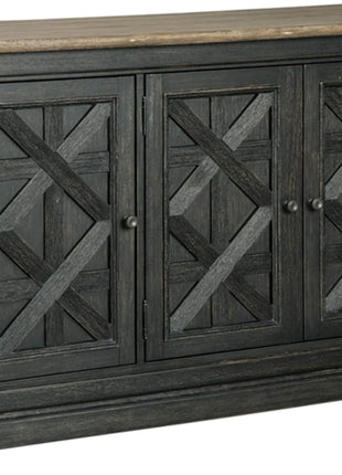 Tyler Creek Vintage Casual Dining Room Buffet Cabinet by Signature Design by Ashley, Featuring Lattice Design, Three Doors, Wood Construction, 36" Height, Black and Gray Finish